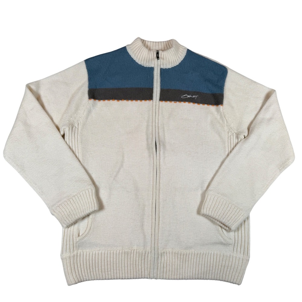 Oakley Y2K Full Zip Sweater XL White Blue Colorblock Knit Men Y2K Vtg Streetwear
